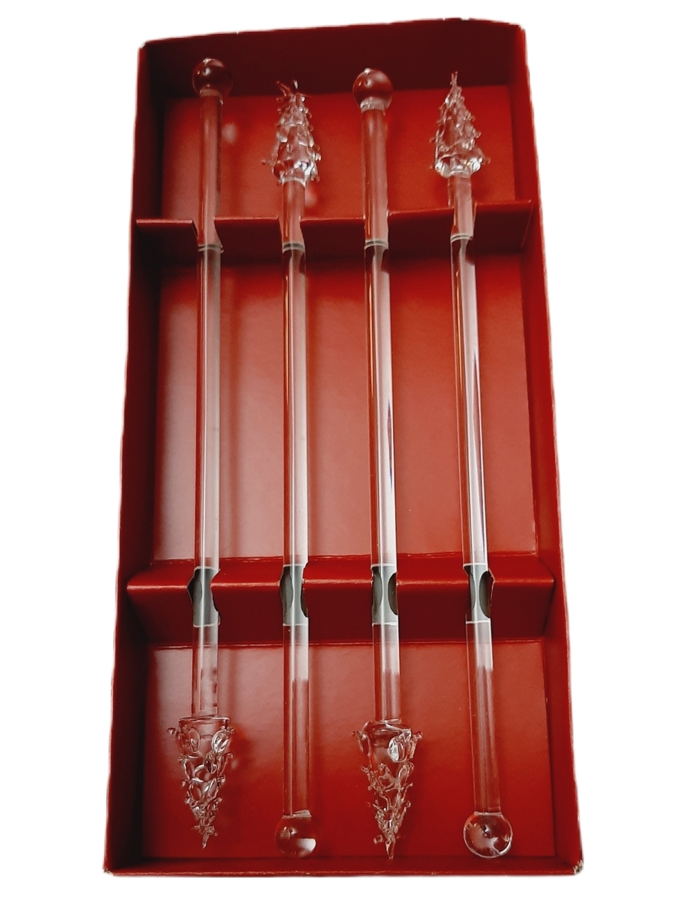 🍒 Pier 1 Clear Glass Holiday Swizzle Sticks Chistmas Tree Decorative Ends